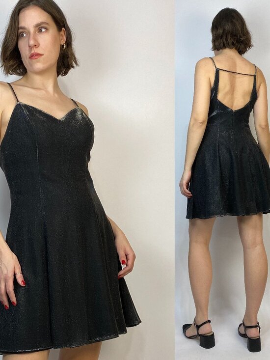 Vintage Dresses & Skirts - Vintage 1980s SILVER Metallic Open Back Dress! Medium